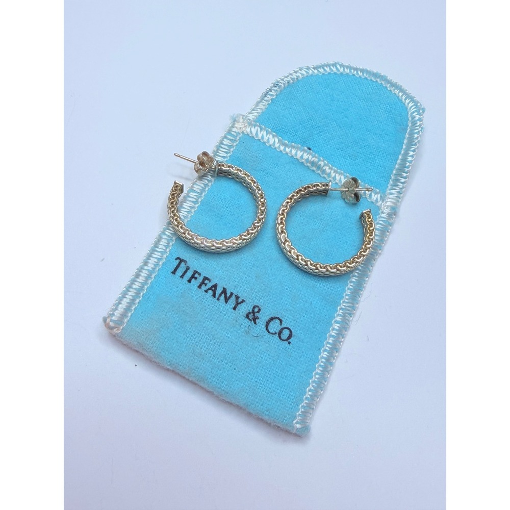 Tiffany & Co. Sterling Silver Woven Rope Hoop Earrings 925
